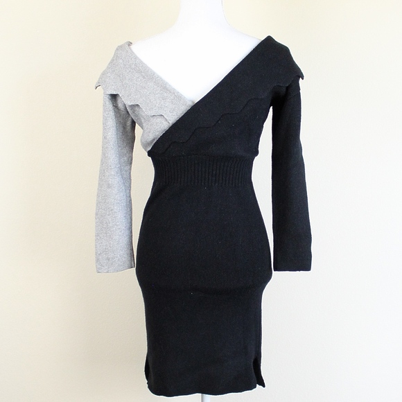 VENUS Scalloped Sweater Dress NWOT Black Grey - Picture 3 of 8